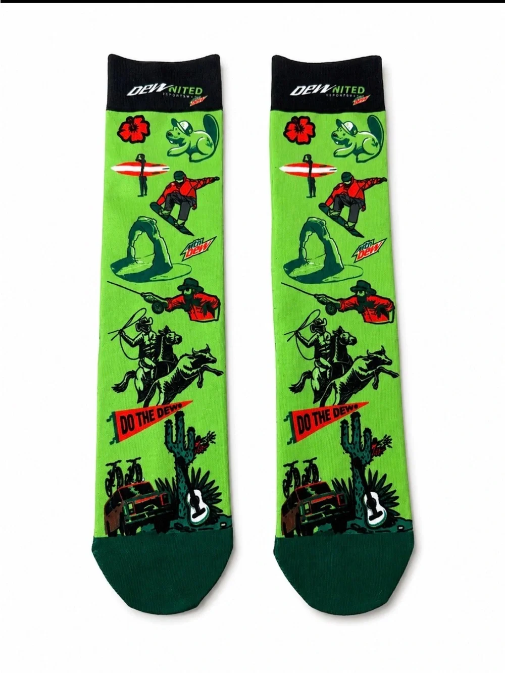 Mt. Dew Dew United Men's Green Graphic Crew Socks playful adventure inspired NEW